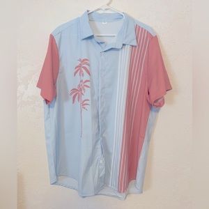 Men’s Silk Short Sleeve Button Up Shirt with a Hawaiian Vibe - XL